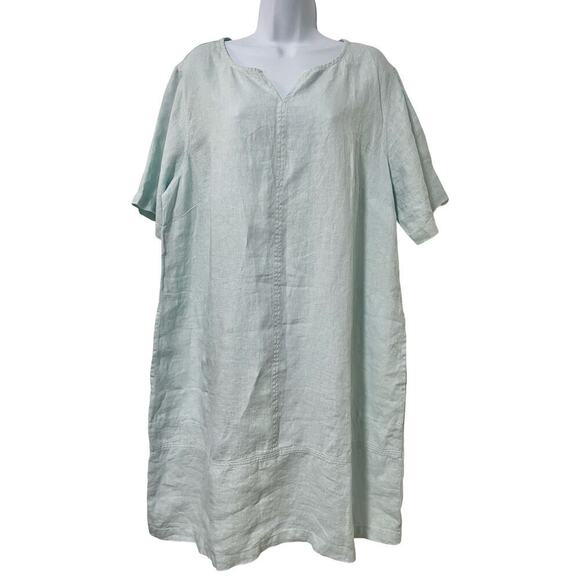 J Jill Linen Knee Length Shift Dress Size XL Light Blue Beachy Lagenlook NEW - Picture 1 of 9